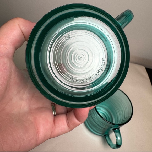 ARCOROC France JARDINIERE Glass Ribbed Mugs TEAL TURQUOISE Set of 2 - Picture 3 of 6